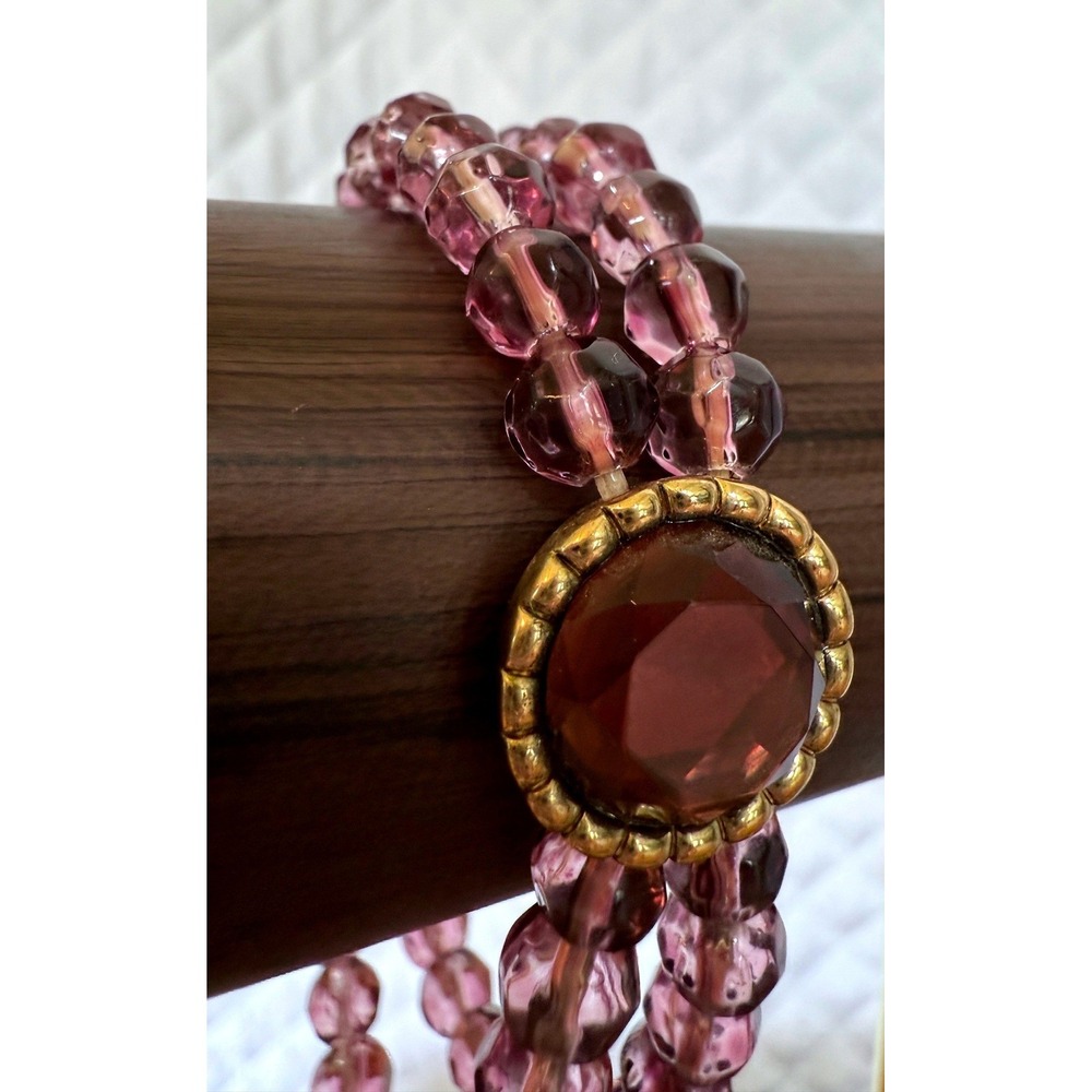 Vintage Lucious Purple Passion Glass Multi‎ Strand Bracelet Gold Tone Statement